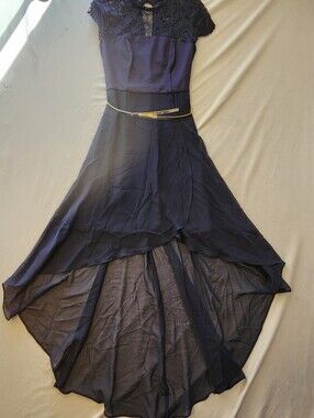 Ever New Navy Lace-Top High-Low Dress with Gold Accent